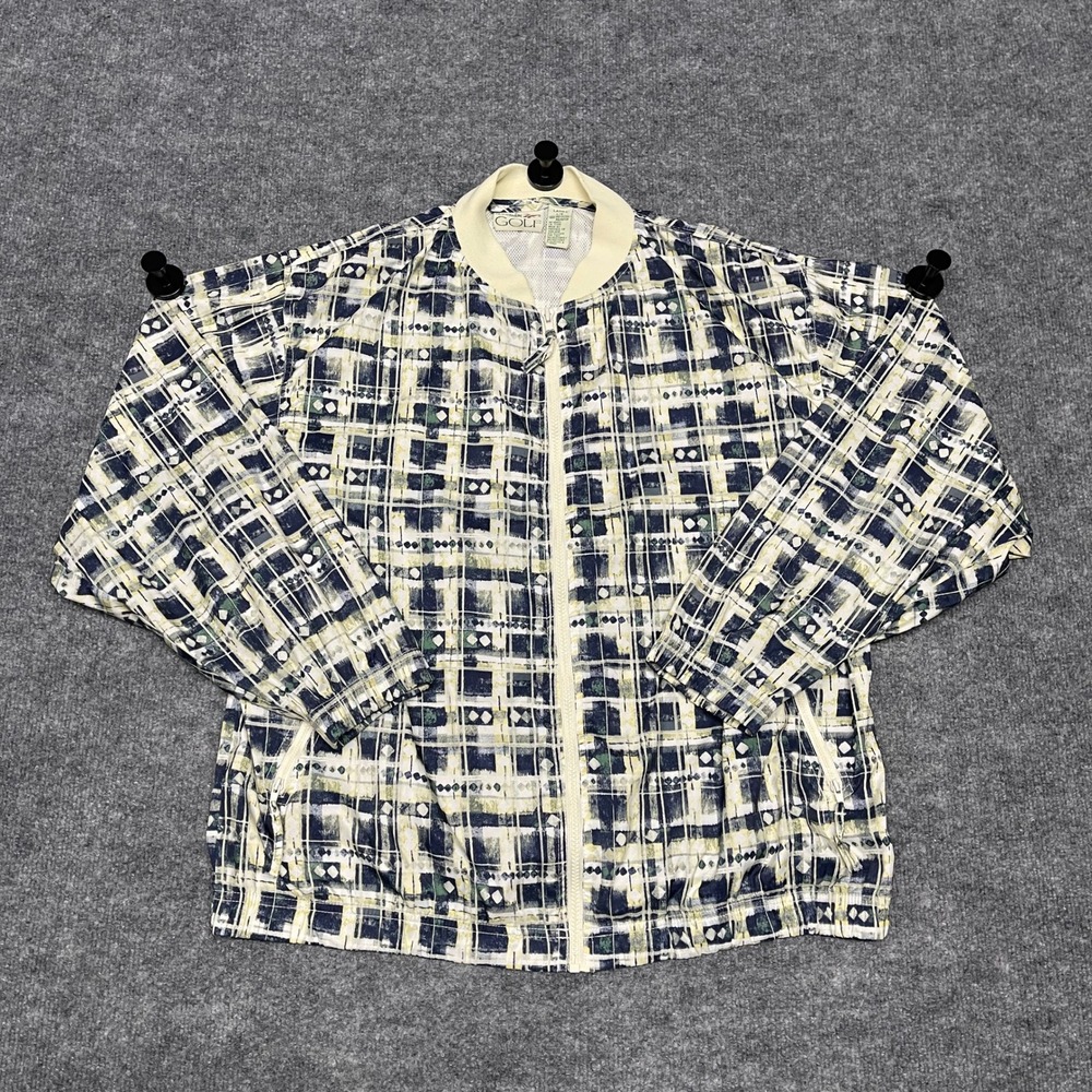 VTG Reebok Golf Jacket Women Large Geometric Plaid Ladies Windbreaker Mesh Lined